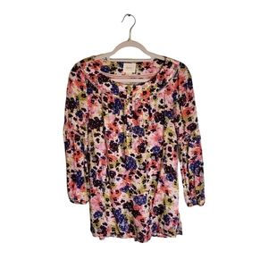 Anthropologie Maeve Pansy Field Floral Peasant Blouse